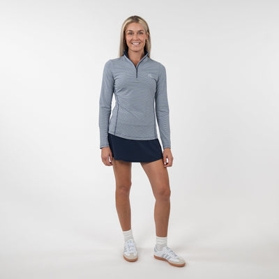 Riva Heather Stripe Performance Q-Zip | The Riva Heather Stripe - Fleet Navy/White