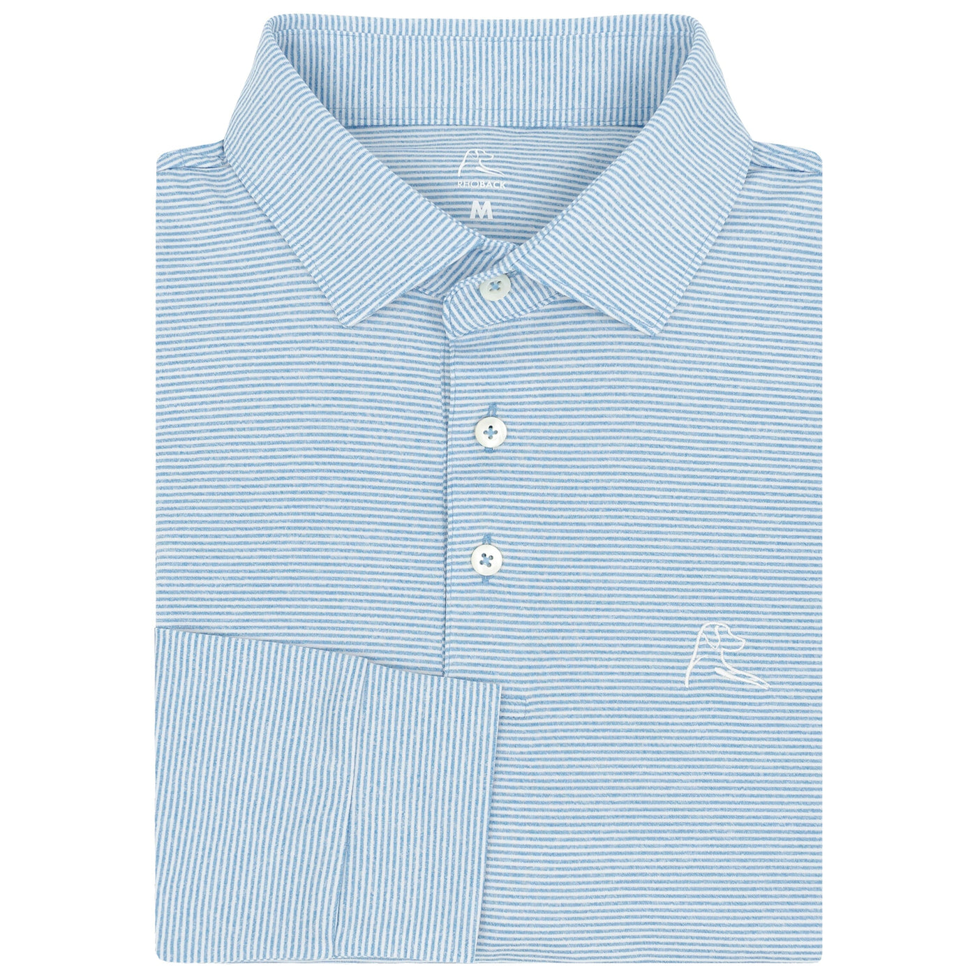 The Whaler Heather Stripe | Long Sleeve Performance Polo | The Whaler Heather Stripe - Birdie Blue/White