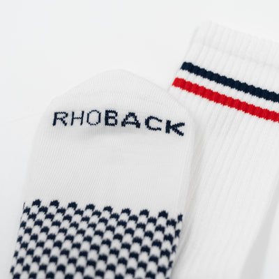 Stratus Performance Crew Socks | Solid - White - Cardinal Red/Fleet Navy