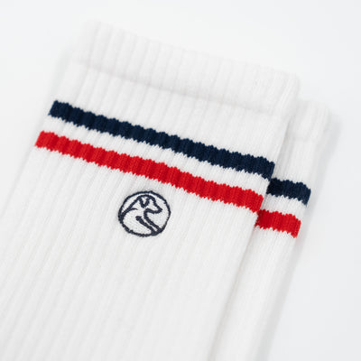 Stratus Performance Crew Socks | Solid - White - Cardinal Red/Fleet Navy