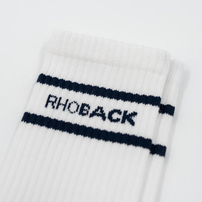 Stratus Performance Crew Socks | Solid - White - Fleet Navy/Fleet Navy