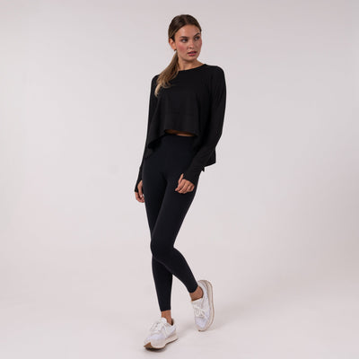 Drift Long Sleeve Flowy Tee | Solid - Midnight Black