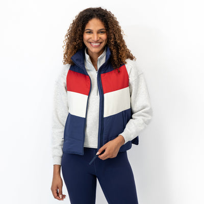 Cisco Insulated Vest | The Sunset Block - Fleet Navy/Cardinal Red/Ivory