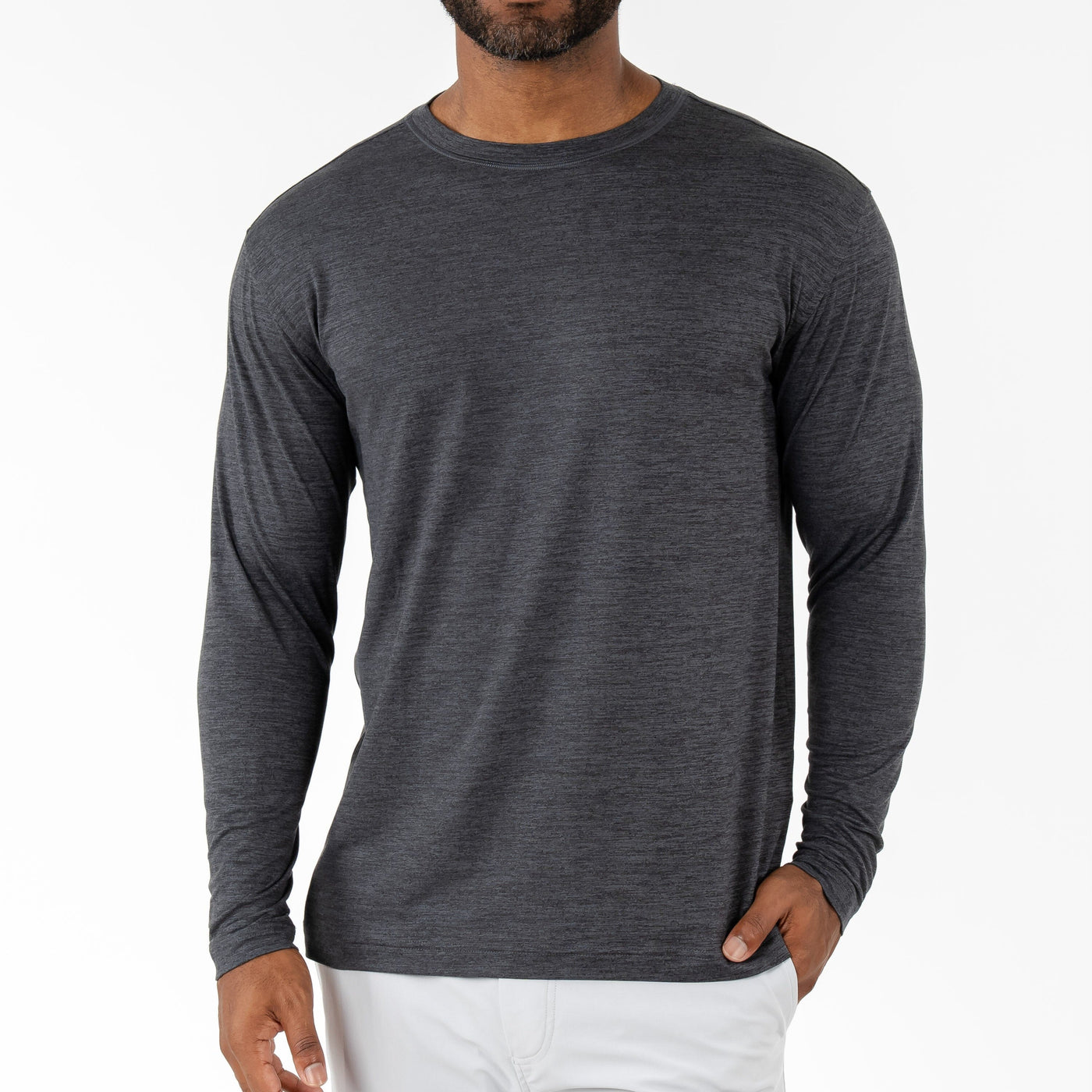 Tailwind Performance Long Sleeve Tee | Heather - Charcoal Grey/Ash Grey