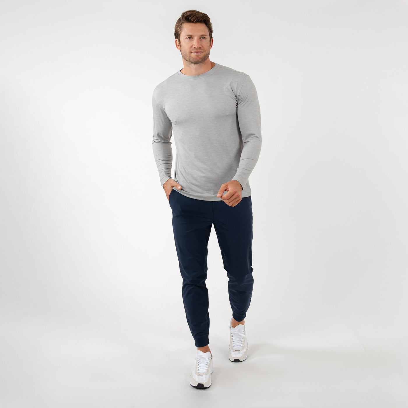 Tailwind Performance Long Sleeve Tee | Heather - Thunder Grey/Stratus Grey