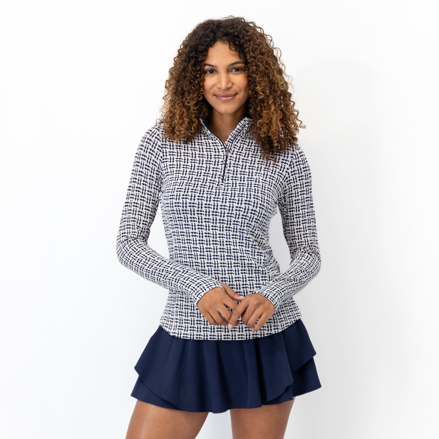 Tatra Jacquard Performance Q-Zip | The Tatra Jacquard - Ivory/Fleet Navy