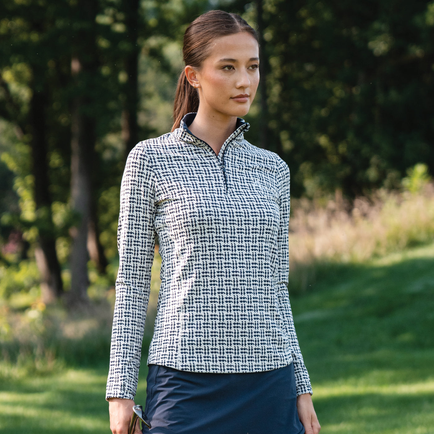 Tatra Jacquard Performance Q-Zip | The Tatra Jacquard - Ivory/Fleet Navy