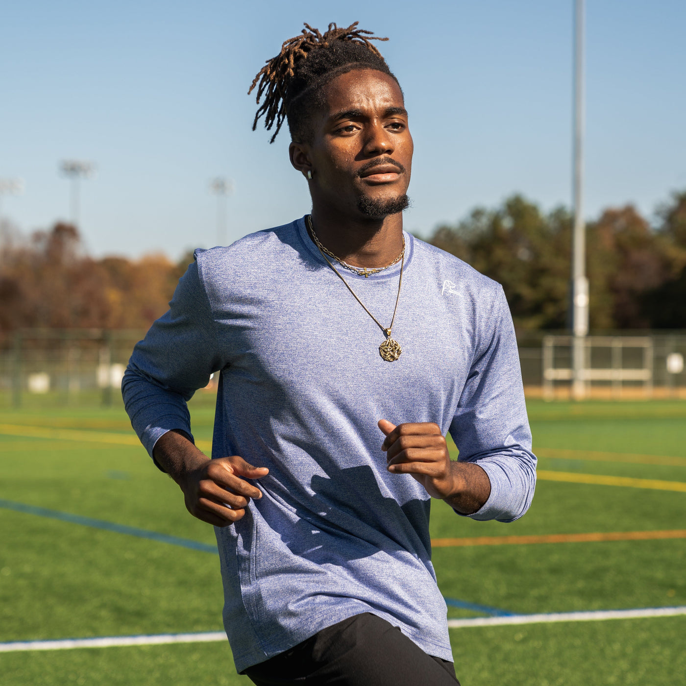 Blitz Tech Long Sleeve Tee | Heather - Deep Blue/White