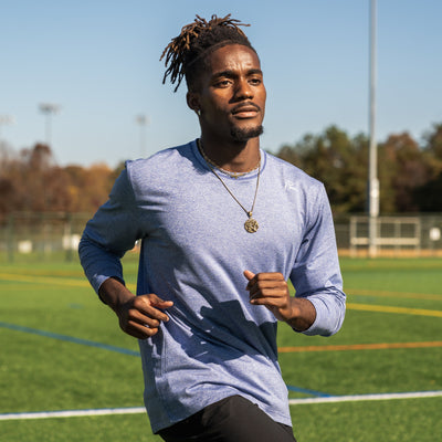 Blitz Tech Long Sleeve Tee | Heather - Deep Blue/White