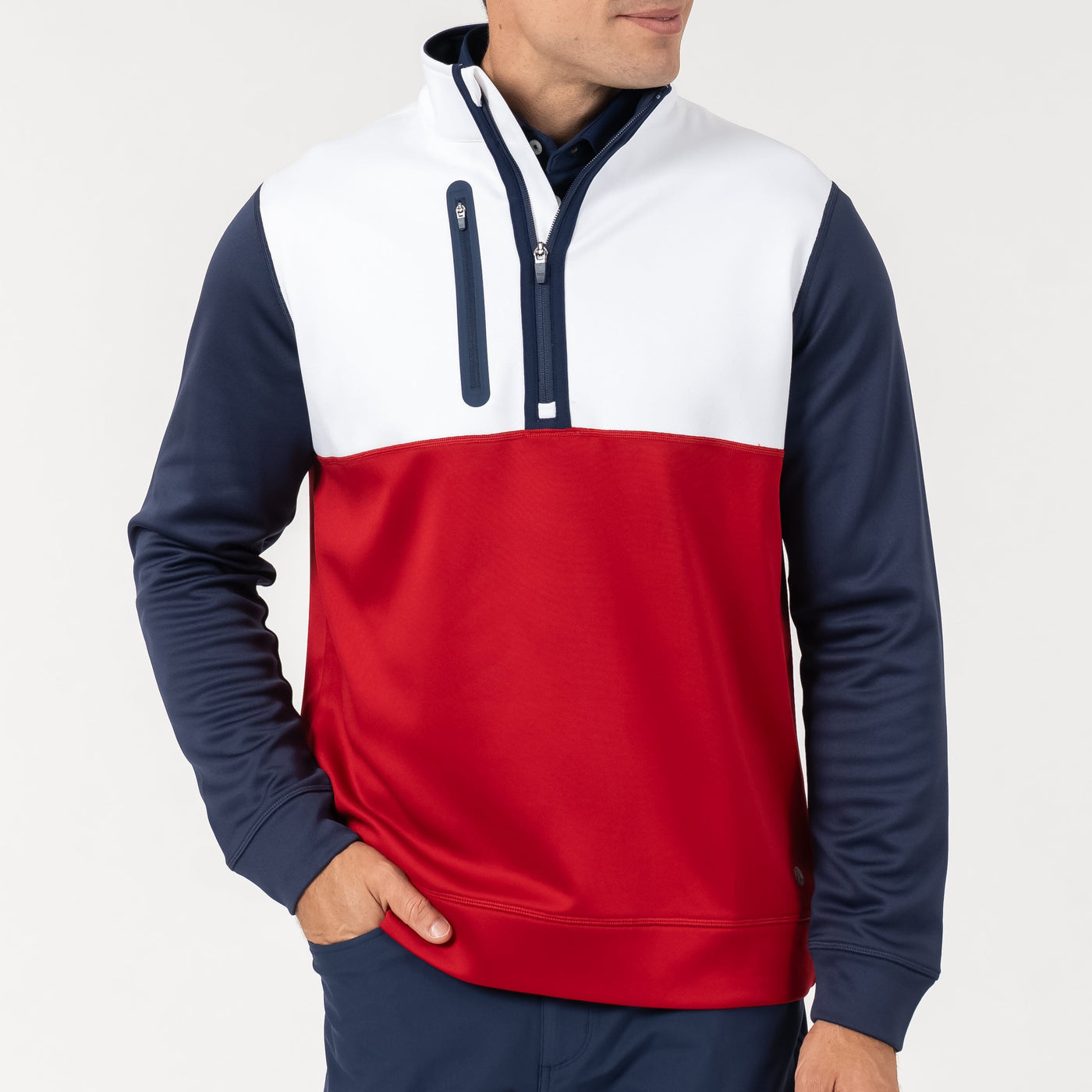 Knoll Performance Half-Zip | The Triple Block - White/Cardinal Red/Fleet Navy