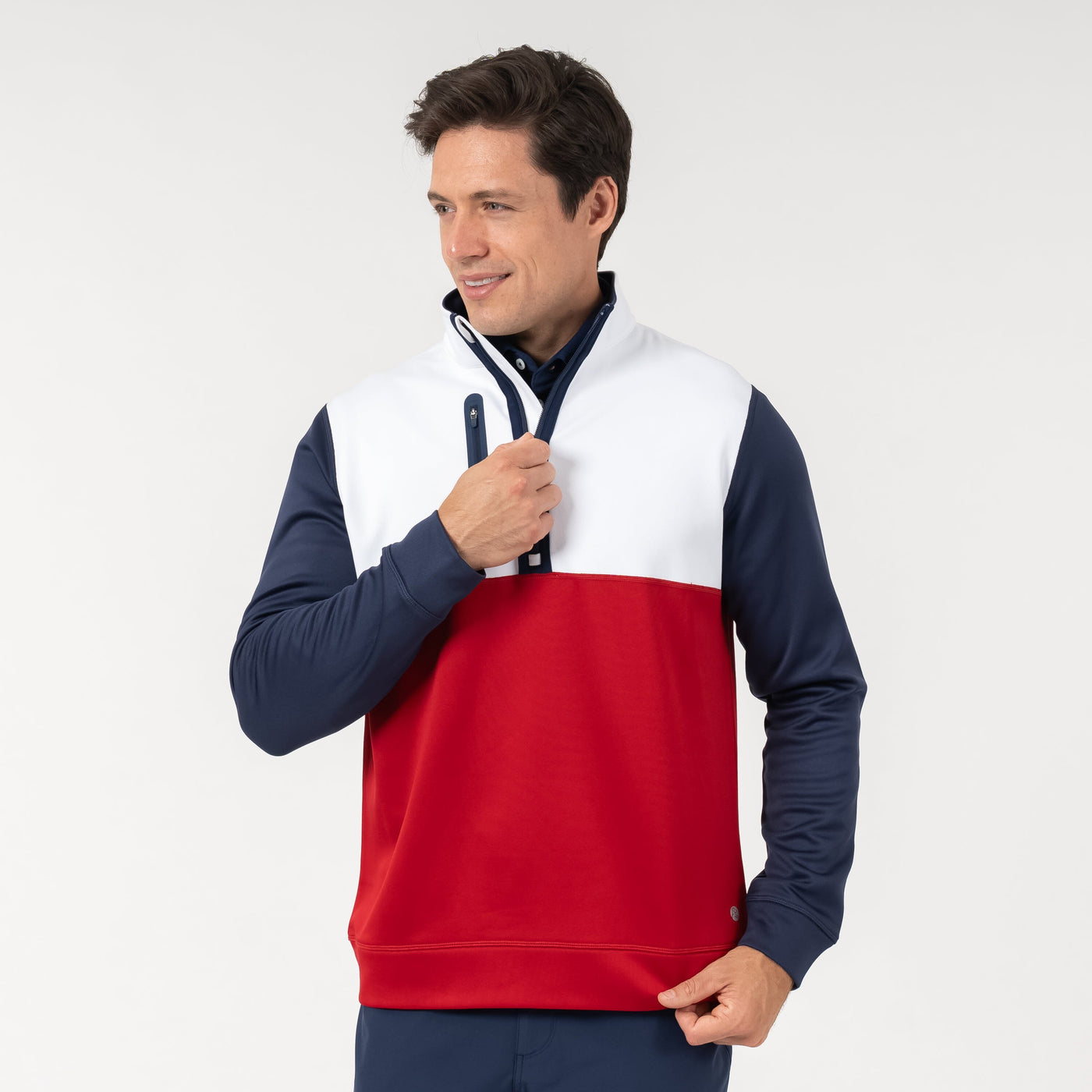 Knoll Performance Half-Zip | The Triple Block - White/Cardinal Red/Fleet Navy