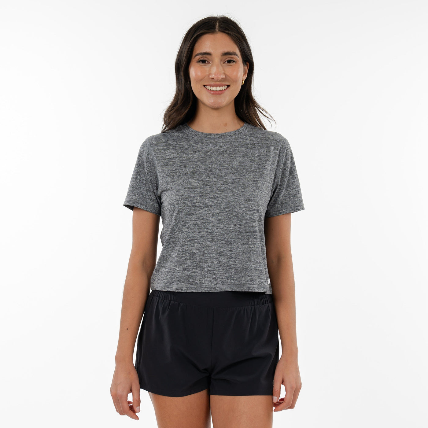 Drift Performance Crop Tee | Heather - Boulder Grey/White