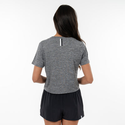 Drift Performance Crop Tee | Heather - Boulder Grey/White