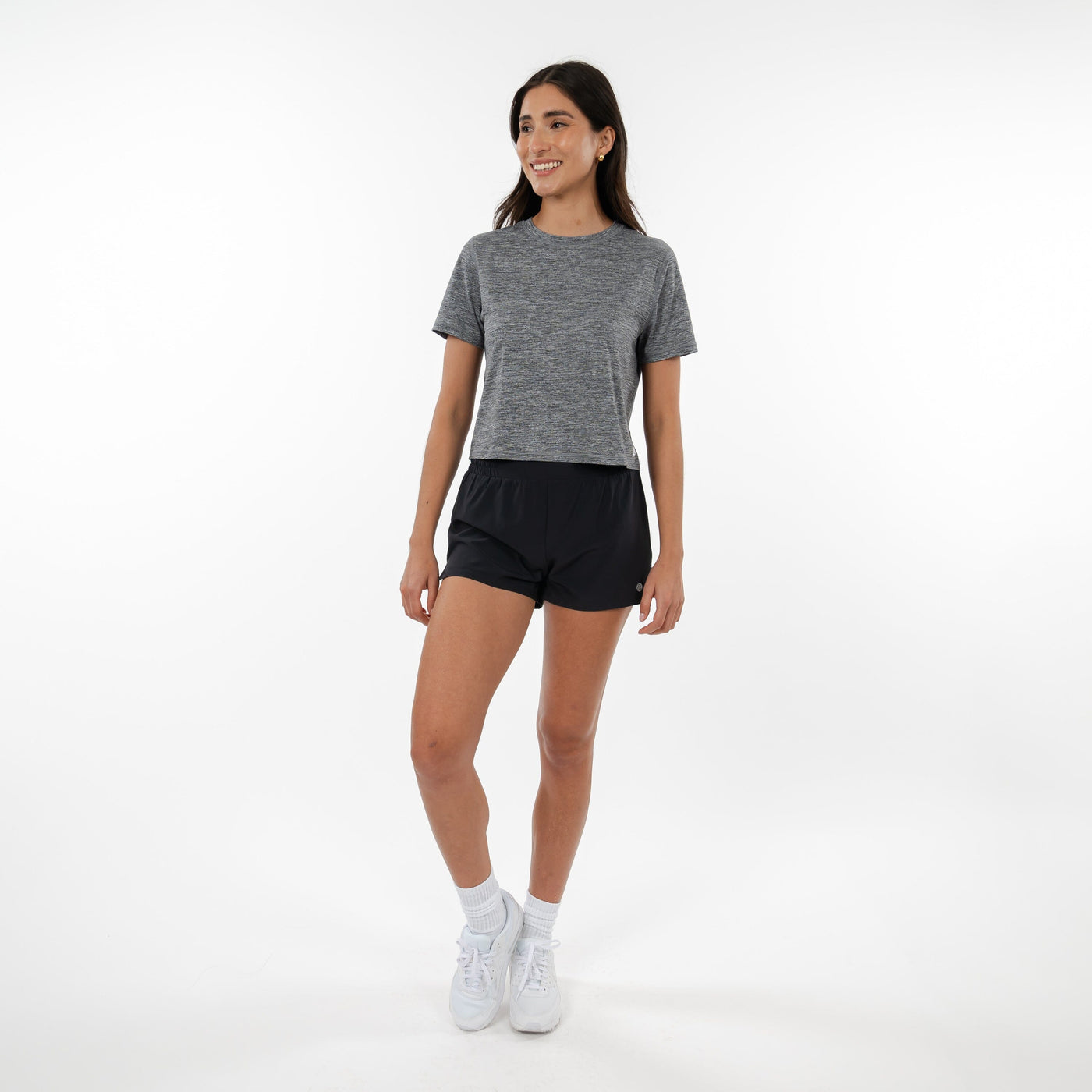 Drift Performance Crop Tee | Heather - Boulder Grey/White