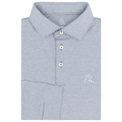 The Whaler Heather Stripe | Long Sleeve Performance Polo | The Whaler Heather Stripe - Fleet Navy/White