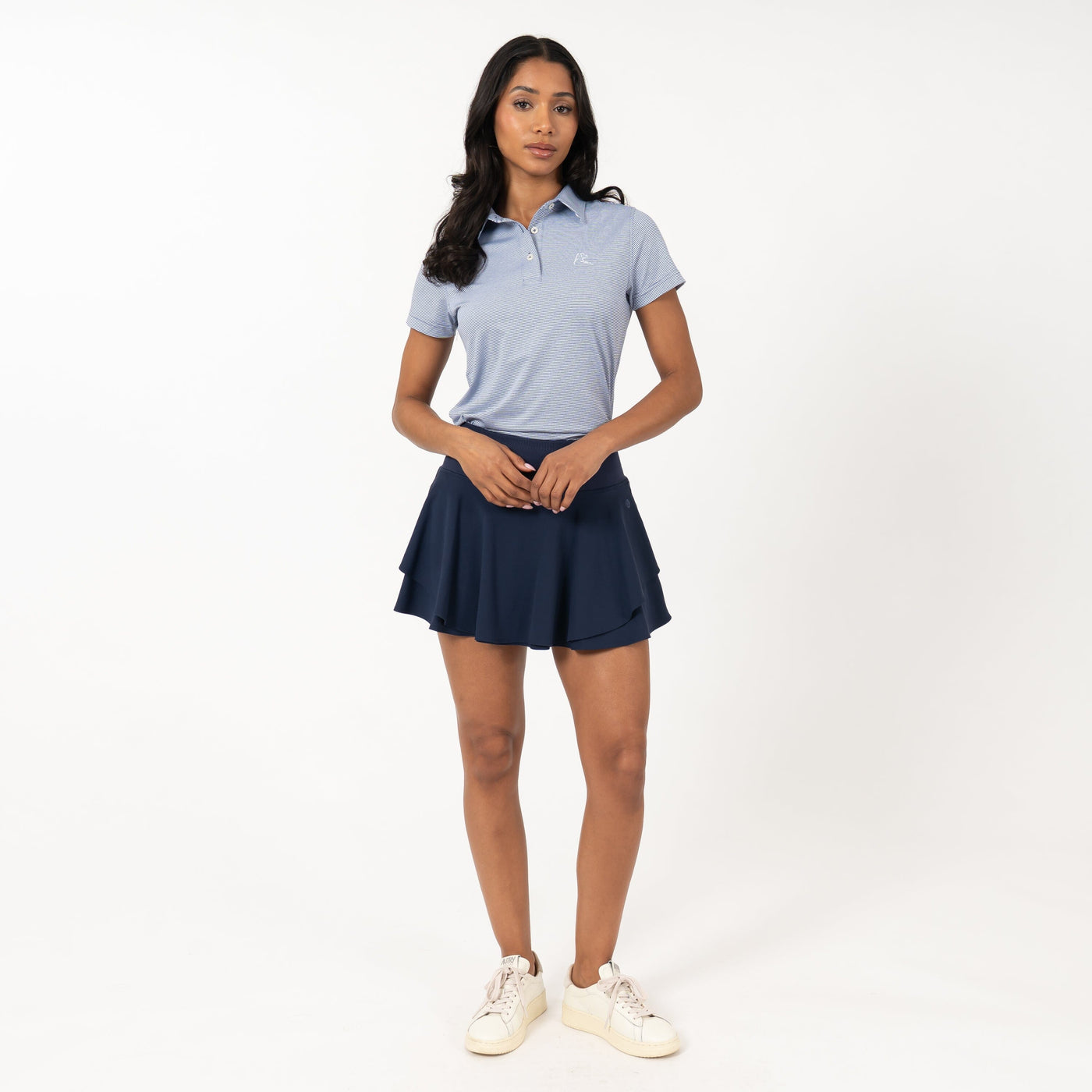Whaler Heather Stripe Performance Polo | The Whaler Heather Stripe - Fleet Navy/White