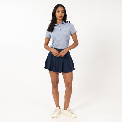 Whaler Heather Stripe Performance Polo | The Whaler Heather Stripe - Fleet Navy/White
