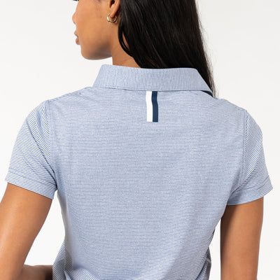 Whaler Heather Stripe Performance Polo | The Whaler Heather Stripe - Fleet Navy/White