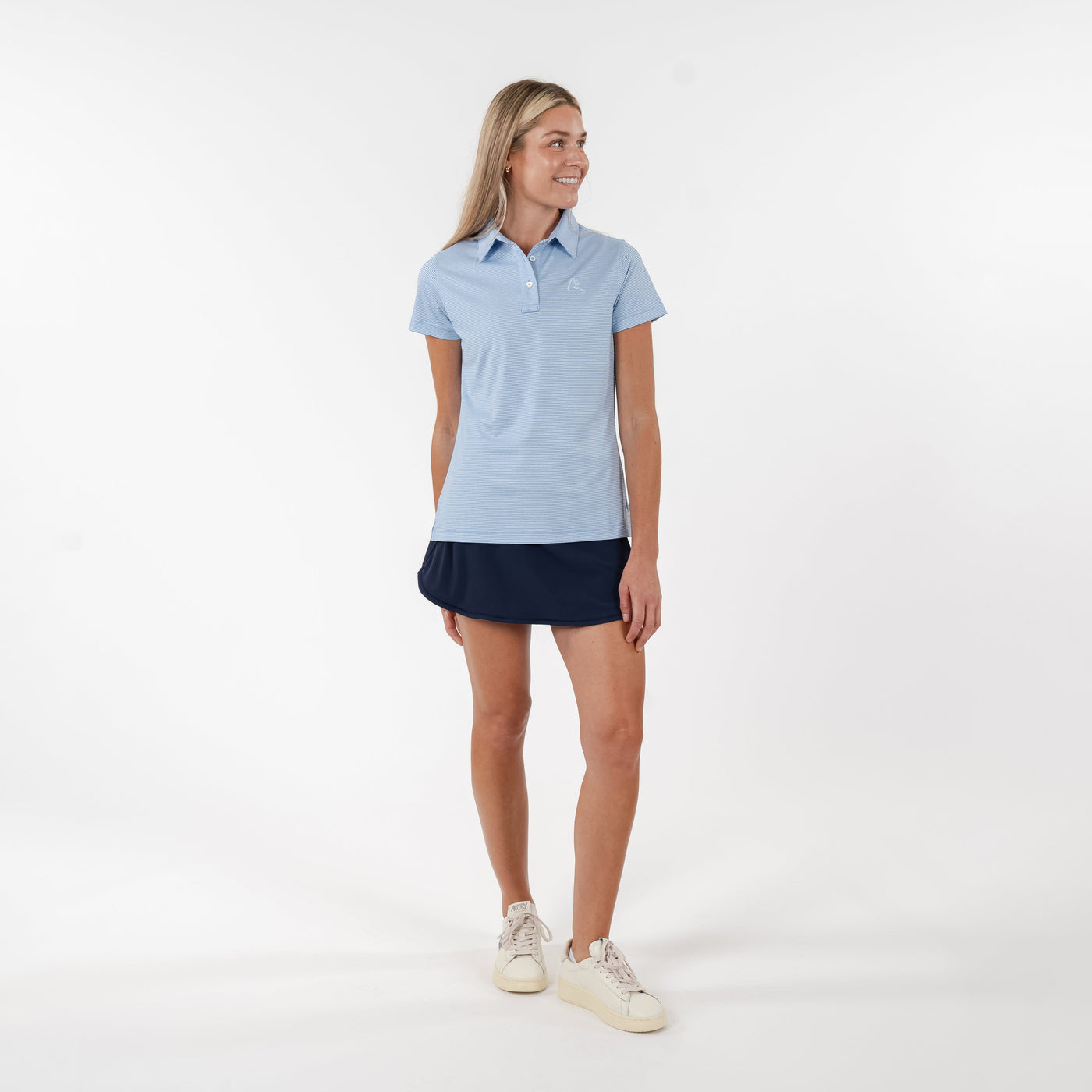 Whaler Heather Stripe Performance Polo | The Whaler Heather Stripe - Birdie Blue/White