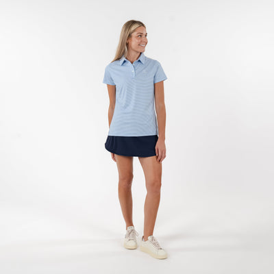 Whaler Heather Stripe Performance Polo | The Whaler Heather Stripe - Birdie Blue/White