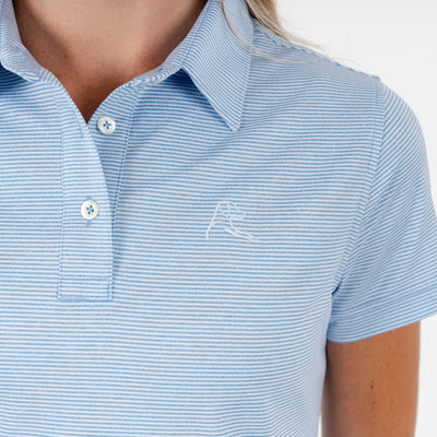 Whaler Heather Stripe Performance Polo | The Whaler Heather Stripe - Birdie Blue/White