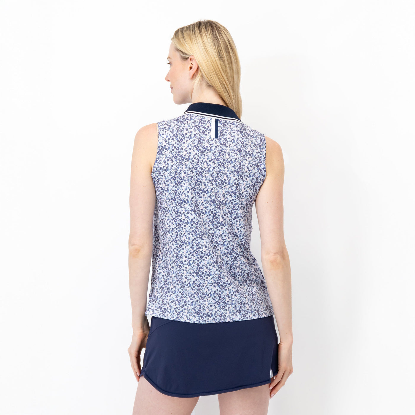 Brooke Sleeveless Performance Polo | The Wildflower - White/Flag Blue