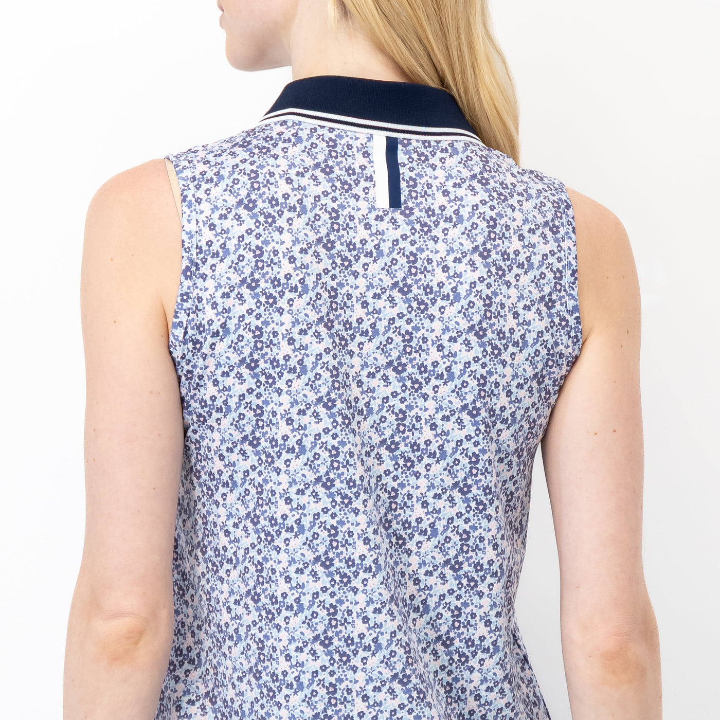 Brooke Sleeveless Performance Polo | The Wildflower - White/Flag Blue