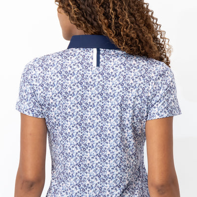 Wildflower Performance Polo | The Wildflower - White/Flag Blue