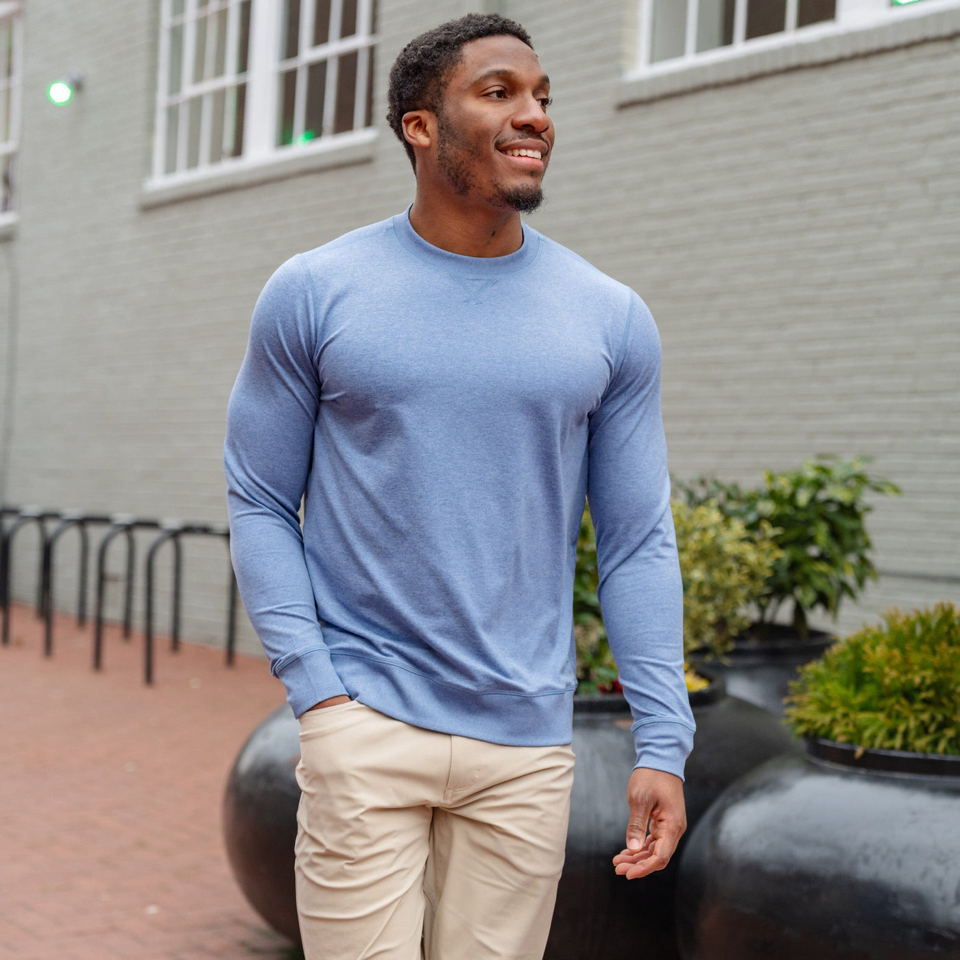 Pace Performance Crew | Heather - Vintage Blue/Storm Blue